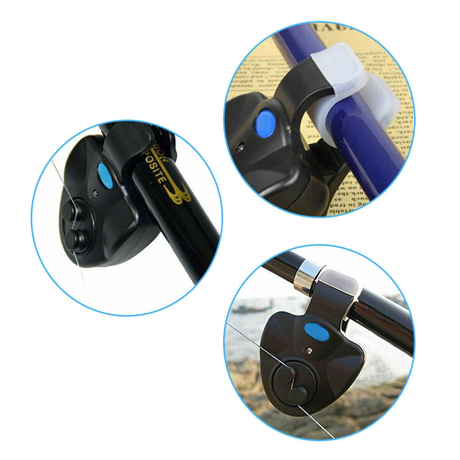 8xPortable LED Night Fishing Rod Bite Bait Alarm Light Twin Bells Clip Alerter