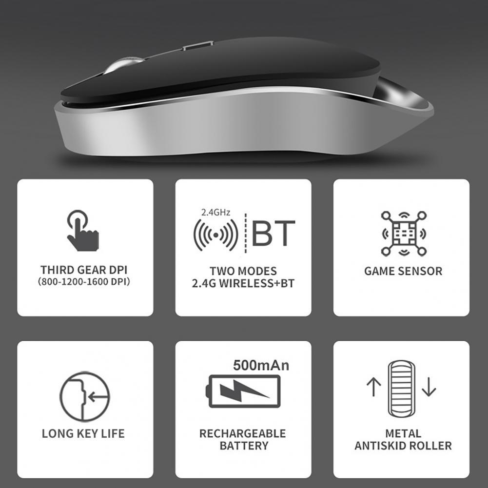 Chuột Máy Tính Thông Minh Công Thái PC Bluetooth 2.4G-Tương Thích Cắm Chơi PC Cho Chuột Laptop Không Dây