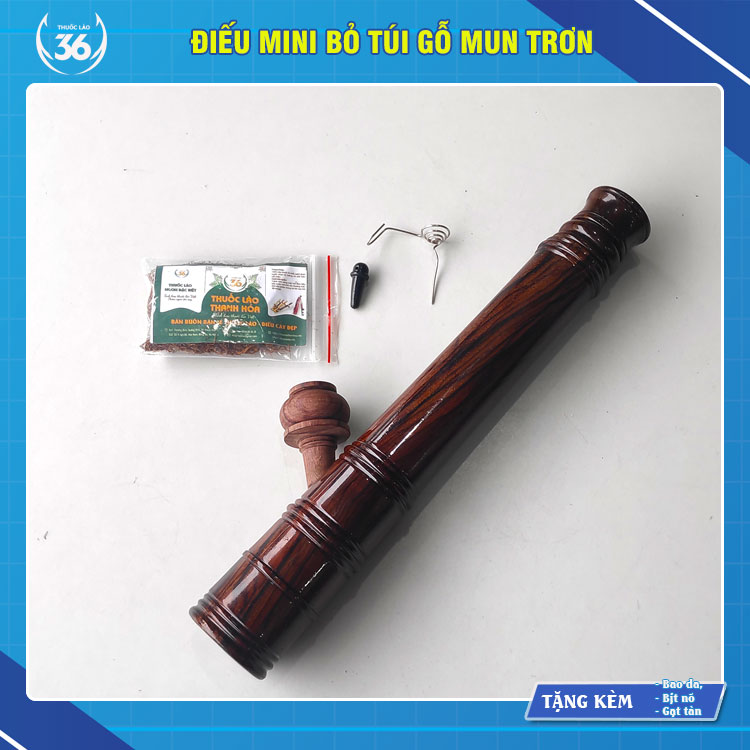 Điếu cày Mini Bỏ Túi Gỗ Mun Trơn - Tặng Bao Da