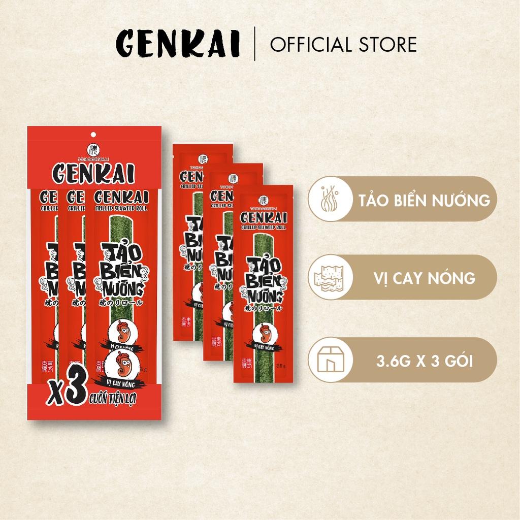 Snack Tảo Biển Nướng Cuộn GENKAI Vị Cay nóng 10.8g  (3.6g x 3 gói)