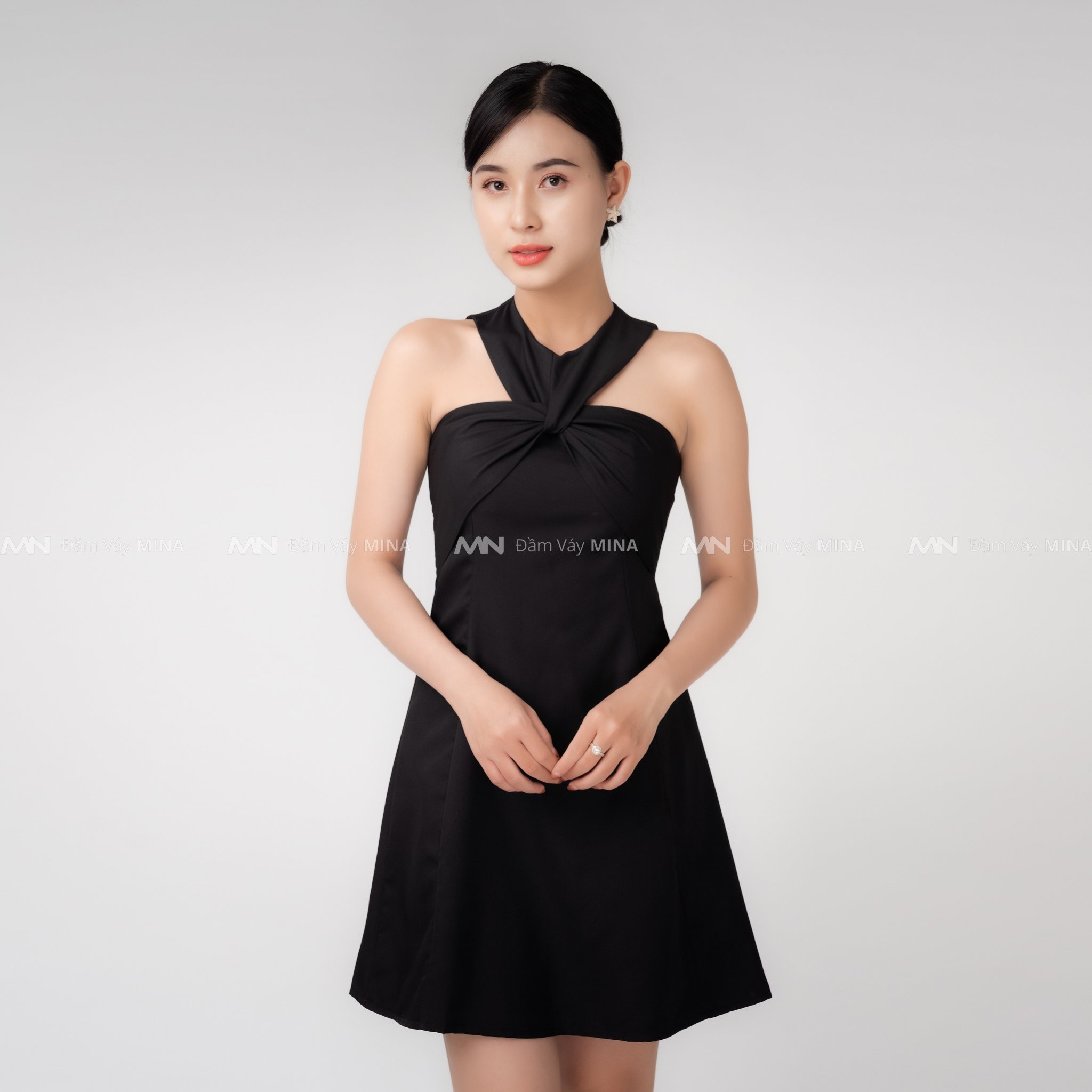 Đầm xòe thiết kế cổ xoắn dễ thương chất liệu cotton lạnh cao cấp phù hợp dự tiệc, đi chơi, dạo phố MN176