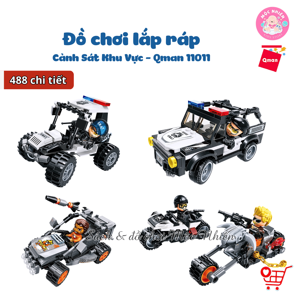 Đồ chơi lắp ráp, xếp hình Qman 11011 - Cảnh sát khu vực (488 mảnh ghép) - Dành cho bé trai từ 6 tuổi