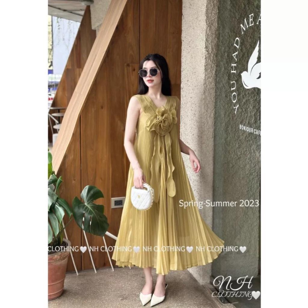VÁY ĐI CHƠI, VÁY BABYDOLL XẾP LY HOA DÁNG DÀI XÒE CỰC SANG LUN Ạ - Avocado