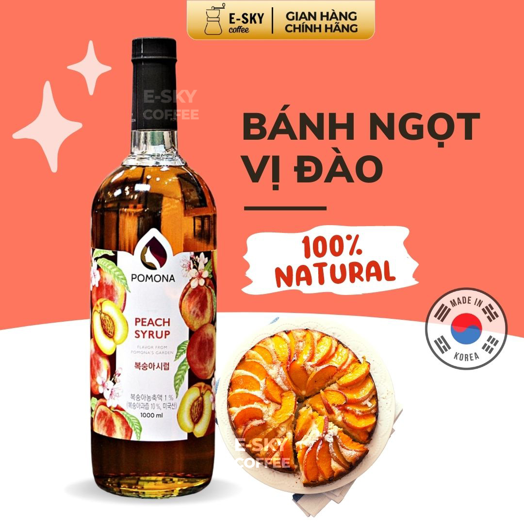 Siro Đào Pomona Peach Syrup Nguyên Liệu Pha Chế Hàn Quốc Chai Thủy Tinh 1 Lít