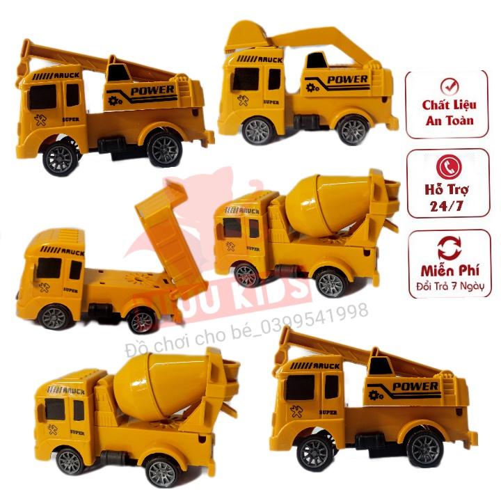 Bộ 6 Chiếc Xe Công Trình_ Bánh Đà _ Màu Vàng Cho Bé