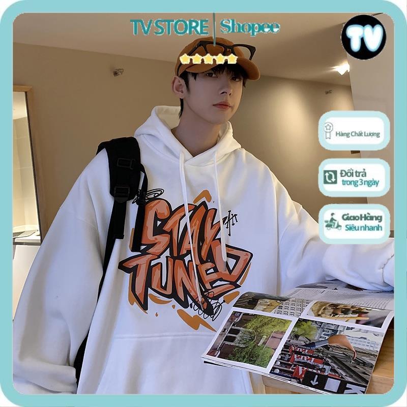 Áo Nỉ Nam TVSTORE Áo khoác Sweater dáng rộng màu đen in chữ Graffiti thời trang mùa thu cho học sinh