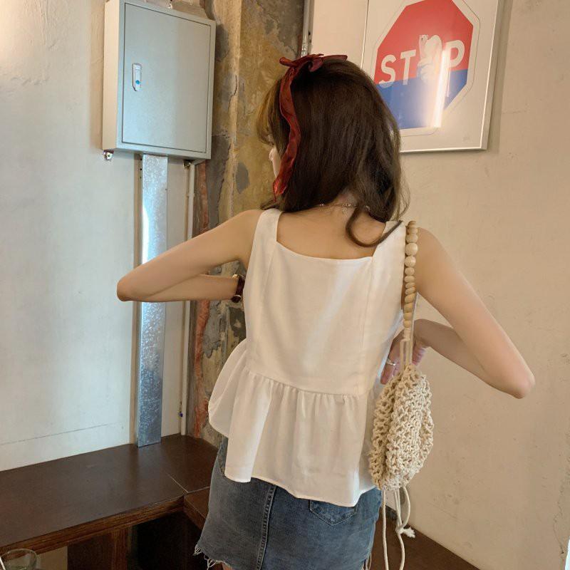 Áo babydol hai dây bản to có dây rút ngực phong cách hàn quốc chất đũi cao cấp freesize
