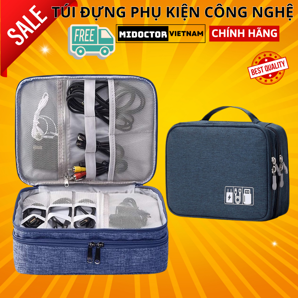Túi Đựng Phụ Kiện Điện Thoại Máy Tính Lớn Cải Tiến Nhiều Ngăn Chống Nước, Chống Sốc Hàng Chính Hãng miDoctor - 2 NGĂN