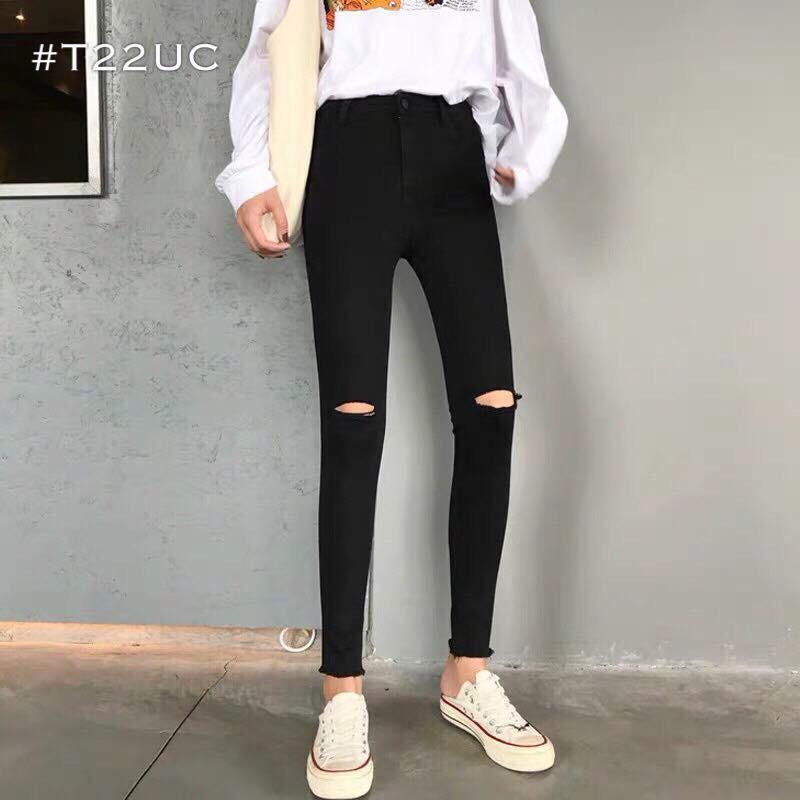 Quần kaki nữ rách gối màu trắng và đen