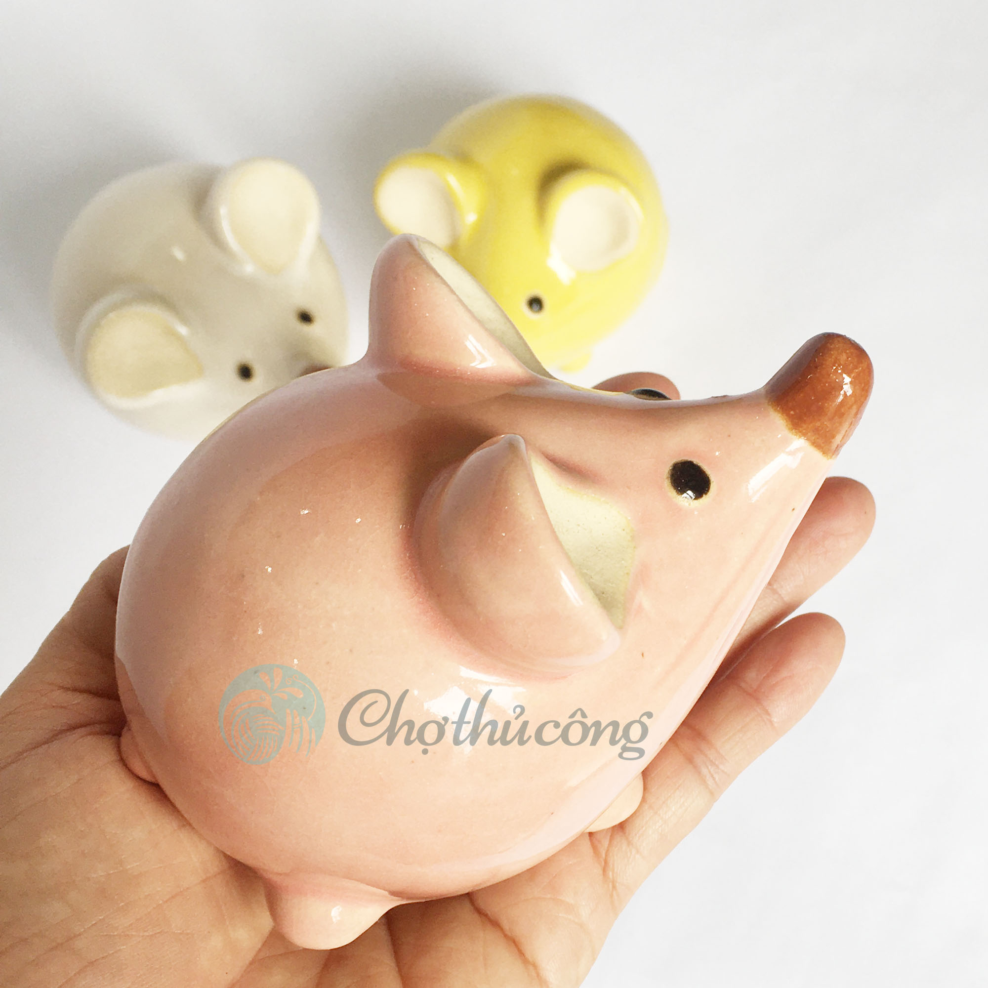 Chú Chuột gốm sứ tráng men mini - Tượng gốm xinh xắn trang trí vườn, thú gốm decor vintage
