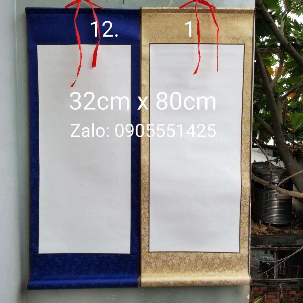 Set 4 tấm biểu bồi lụa viết thư pháp Kích thước 32cm x 80cm. Nghiêng giấy bút mực biểu lụa thư pháp.