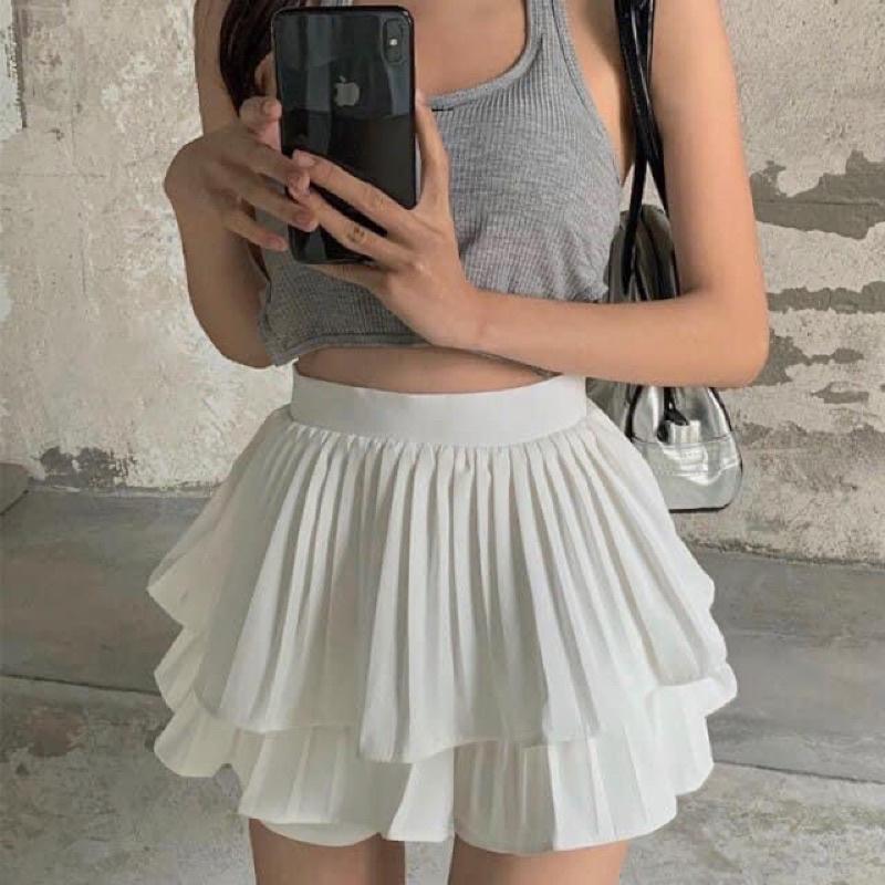 Chân Váy Xếp Ly 2 Tâng Dáng Ngắn Xòe 2 Màu siêu xinh