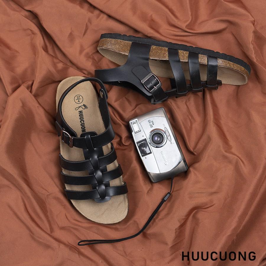 Giày Sandal Unisex HuuCuong chiến binh đen đế trấu