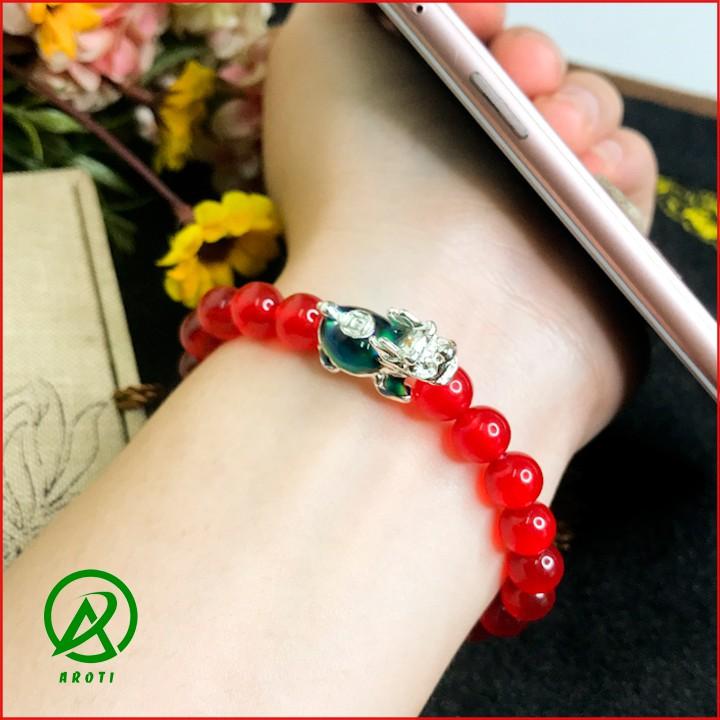 Vòng Tay Phong Thủy Mệnh Hỏa - Vòng Tay Mã Não Đỏ 8mm Mix Long Quy Bạc Đổi Màu Độc Lạ V377-8