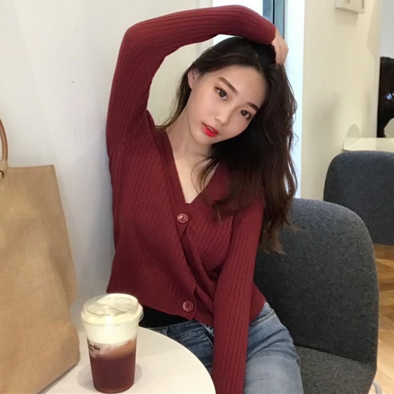 Áo khoác Cardigan dệt kim phối nút thiết kế cổ chữ V thanh lịch