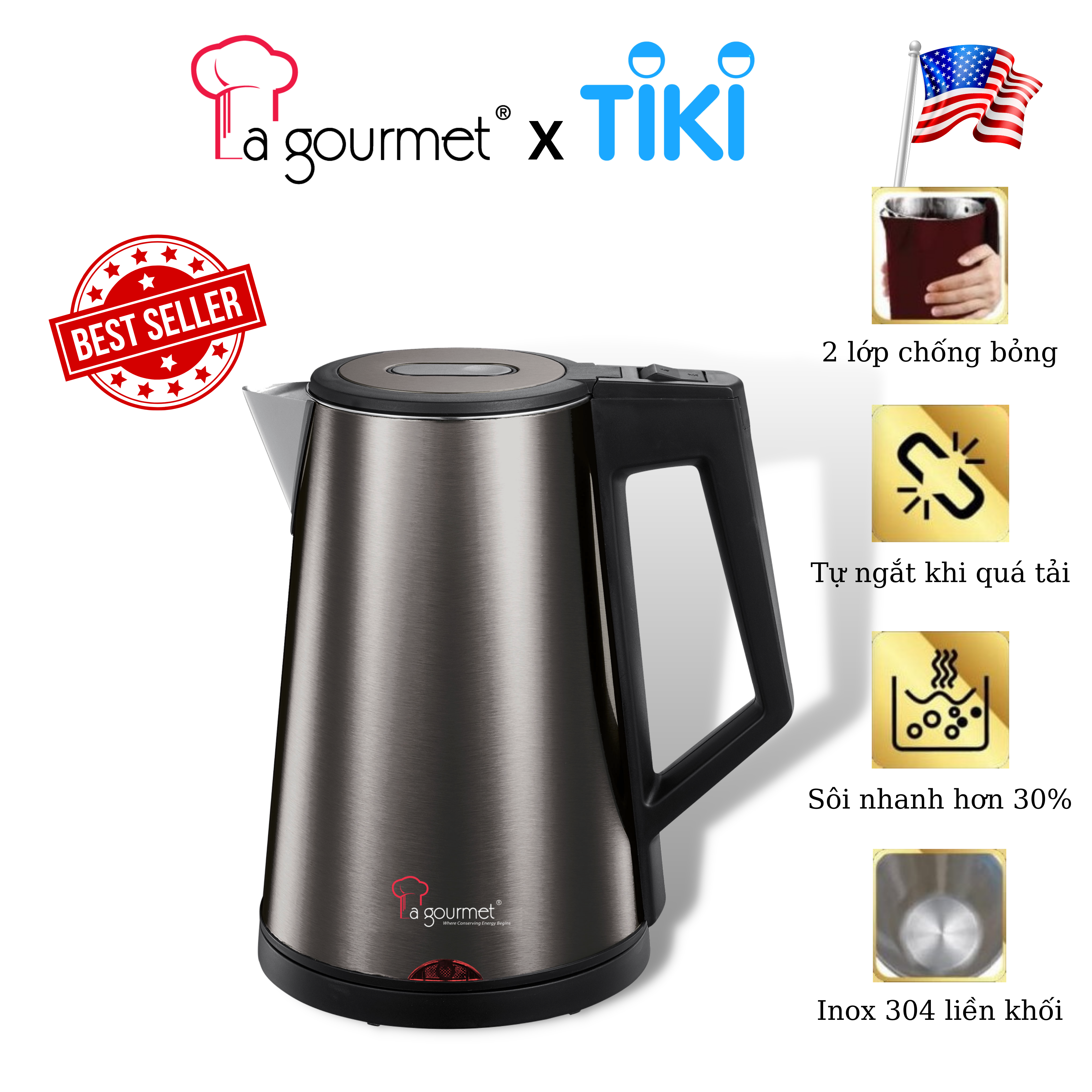 Ấm siêu tốc không vi nhựa La gourmet 1,7L - 359636