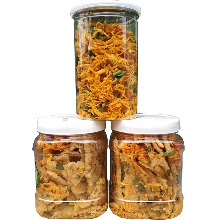COMBO 2 HŨ CƠM CHÁY LẮC VÀ 1 HŨ KHÔ GÀ LÁ CHANH HIỆU SK FOOD