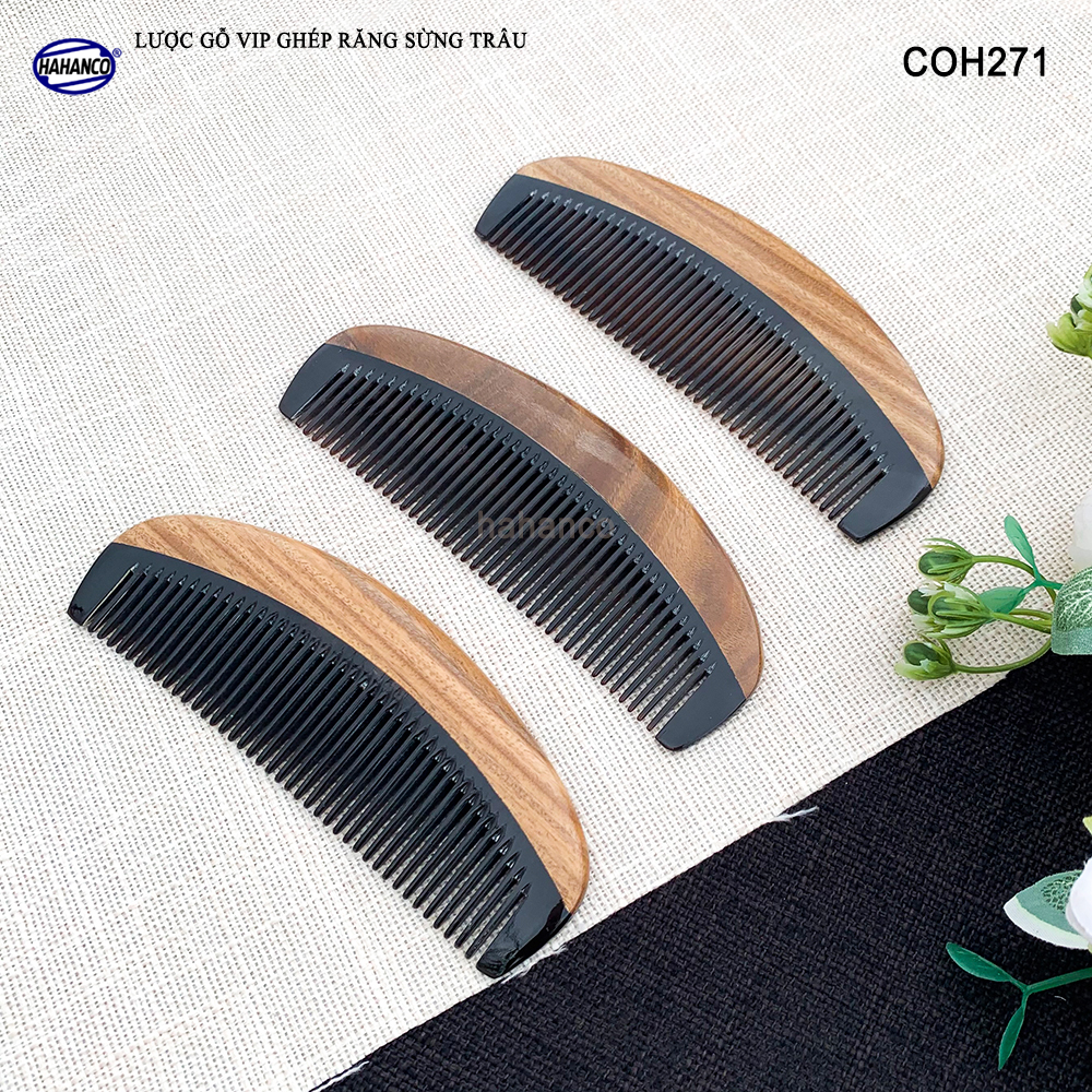 Lược Gỗ Thơm Ghép Răng Sừng Đen Cao Cấp HAHANCO (Đủ Mẫu) Kiểu Dáng Châu Âu- COH271