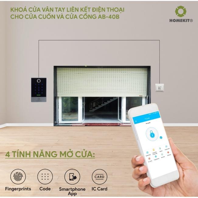 Bộ điều khiển cửa vân tay thông minh kết nối điện thoại HOMEKIT AB-40B dành cho cửa cuốn và cửa cổng - app TTLock