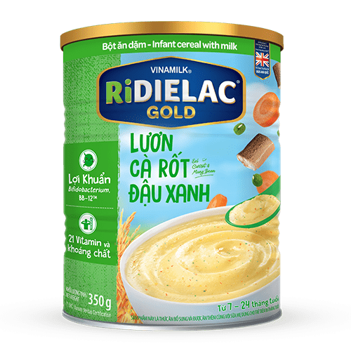 BỘT ĂN DẶM RIDIELAC GOLD LƯƠN CÀ RỐT ĐẬU XANH - HỘP THIẾC 350G