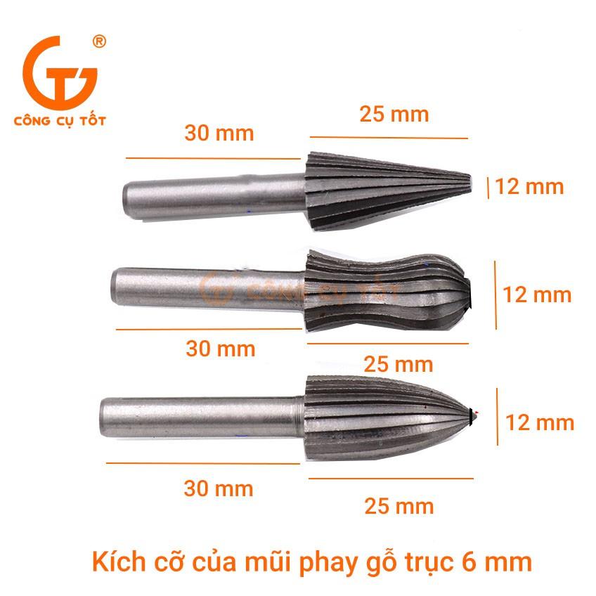 Bộ 6 mũi phay tạo hình gỗ trục 6mm