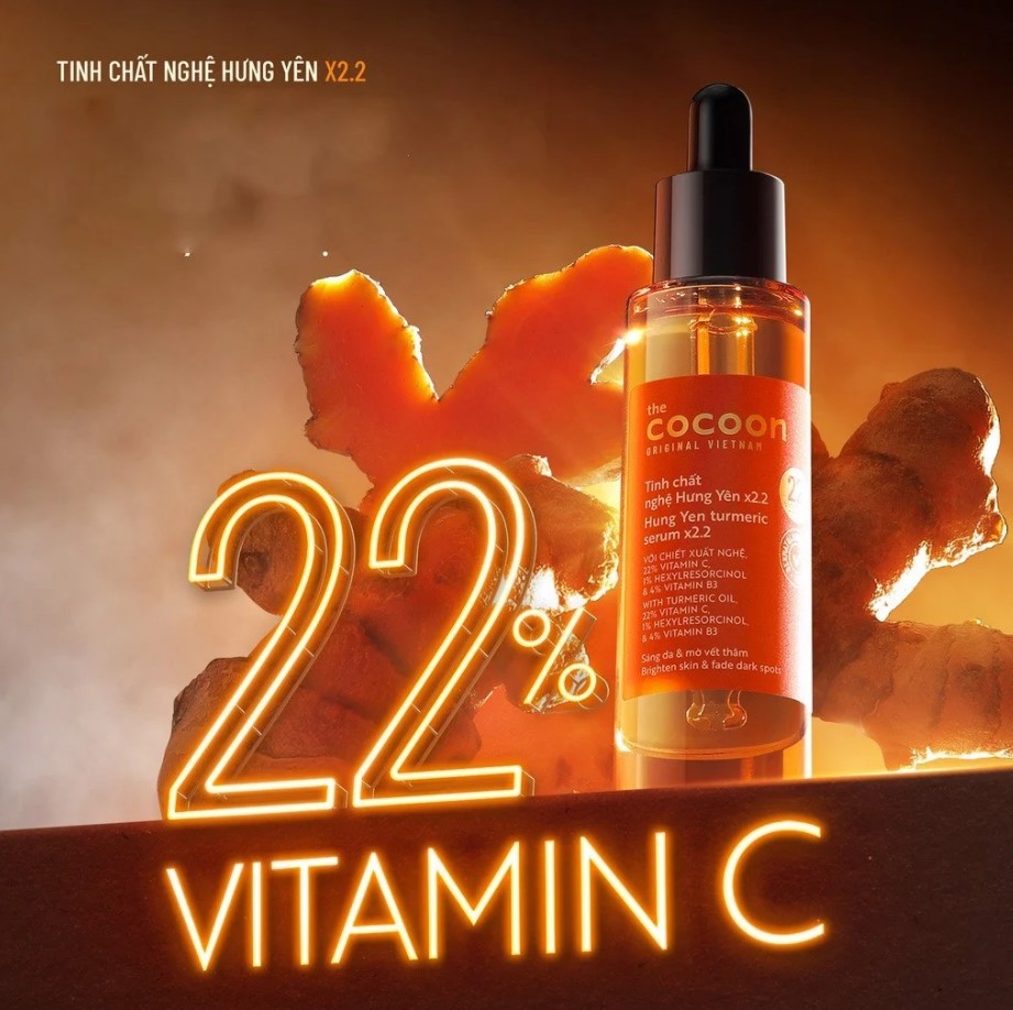 Tinh chất nghệ Hưng Yên C22 (serum) với 22% vitamin C chuyên sâu &amp; mờ vết thâm Thuần chay 30ml