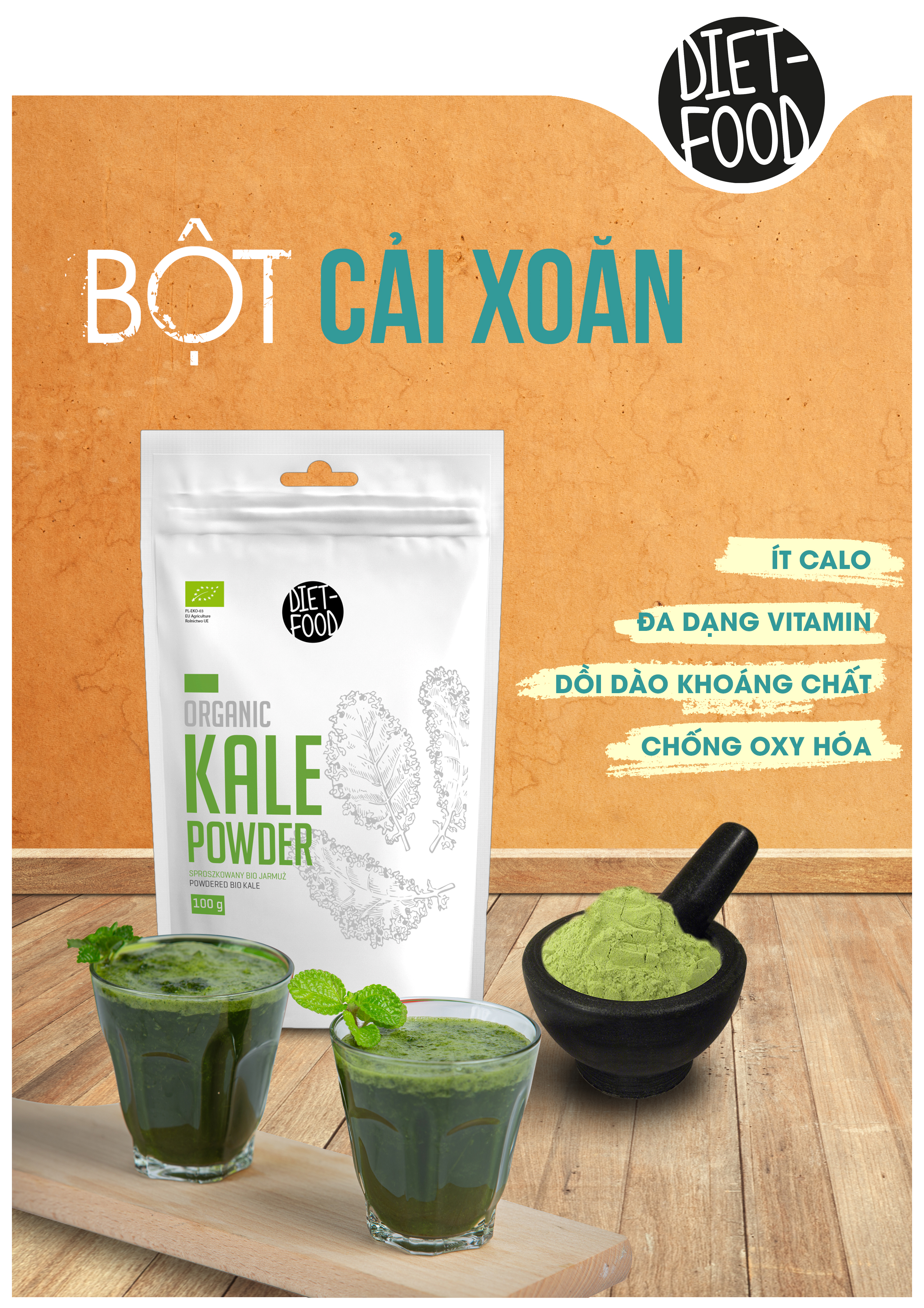 Bột cải xoăn hữu cơ 100g Diet Food Organic Kale Powder