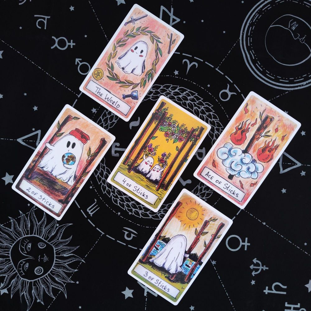 [Size Gốc] Bộ Bài Cute Ghost Tarot 78 lá 7x12 cm đá thanh tẩy