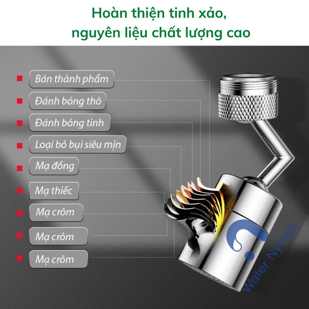 Đầu vòi nước xoay 360 - 720 độ, tăng áp, hai chế độ phun nước tiện ích Waternymph (tặng kèm (bộ) ren chuyển đổi