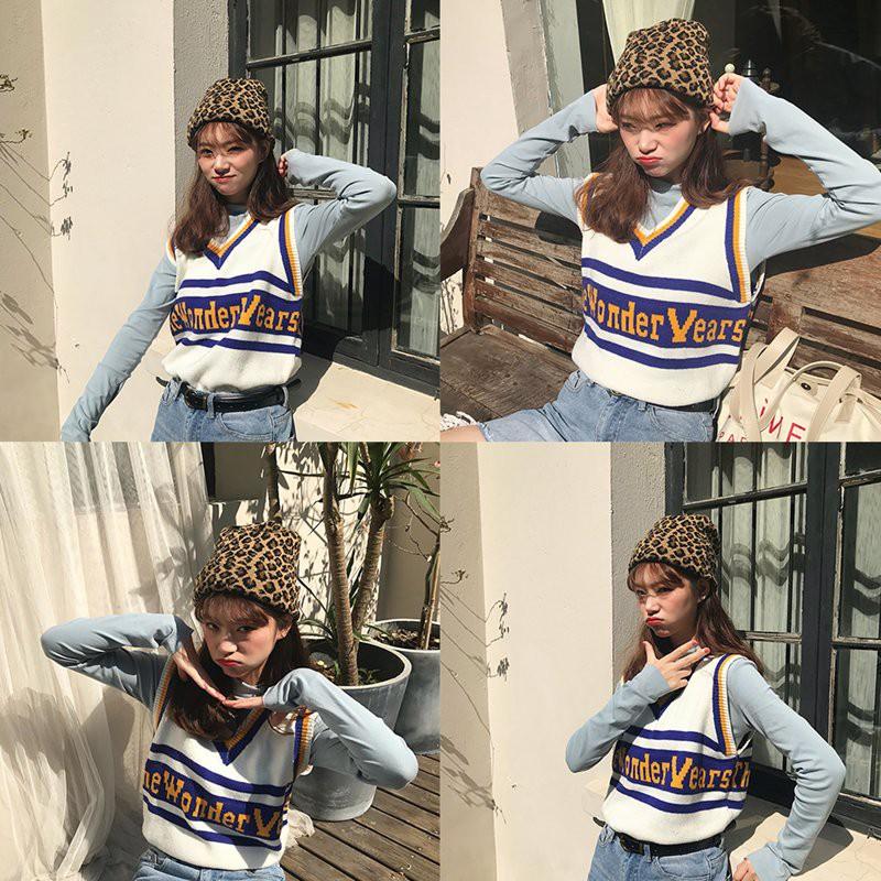 Mũ len mềm họa tiết da báo phong cách retro