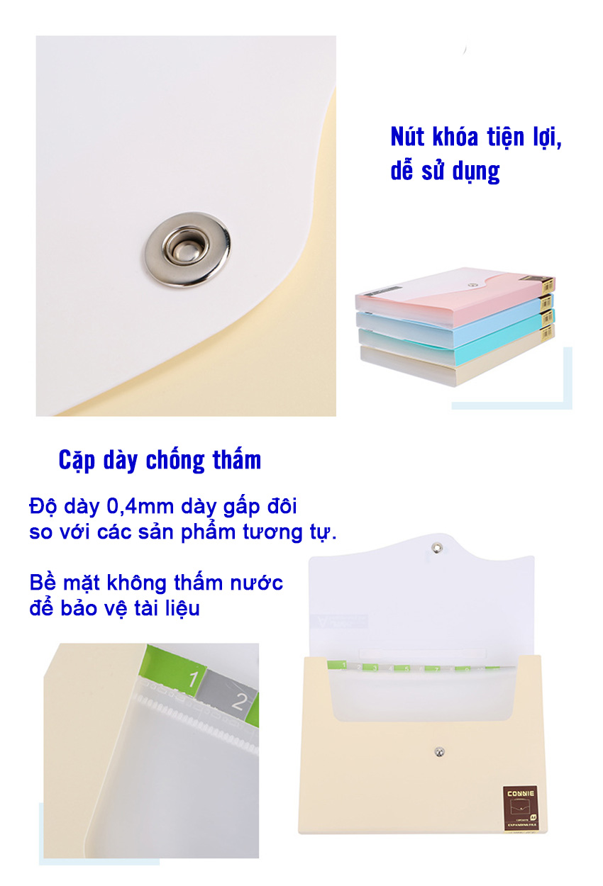 Cặp đựng tài liệu TL1002 NASI nhiều ngăn khổ A4 13 ngăn phân trang tiện lợi tập file đựng lưu trữ hồ sơ cho học sinh sinh viên văn phòng túi đựng tài liệu nhựa PP cao cấp