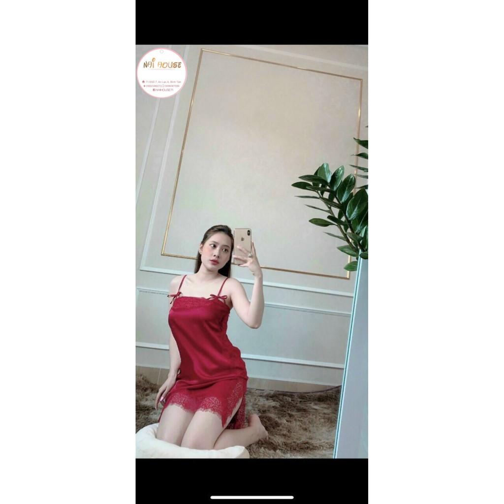 SET ĐẦM NGỦ LỤA 2 DÂY SEXY NHIHOUSE71 DÁNG SUÔNG PHỐI REN KÈM QUẦN FREESIZE DƯỚI 55KG