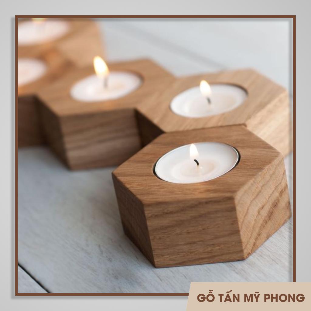Đế nến gỗ hình lục giác để bàn | NẾN tealight I Trang trí homestay