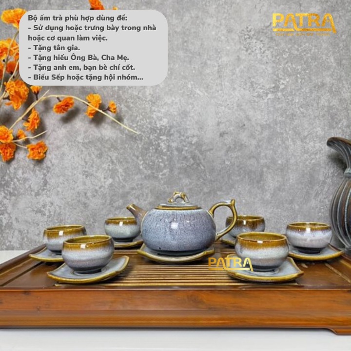 Bộ ấm chén uống trà cao cấp , bộ ấm trà Bát Tràng - hỏa biến vân mây 022