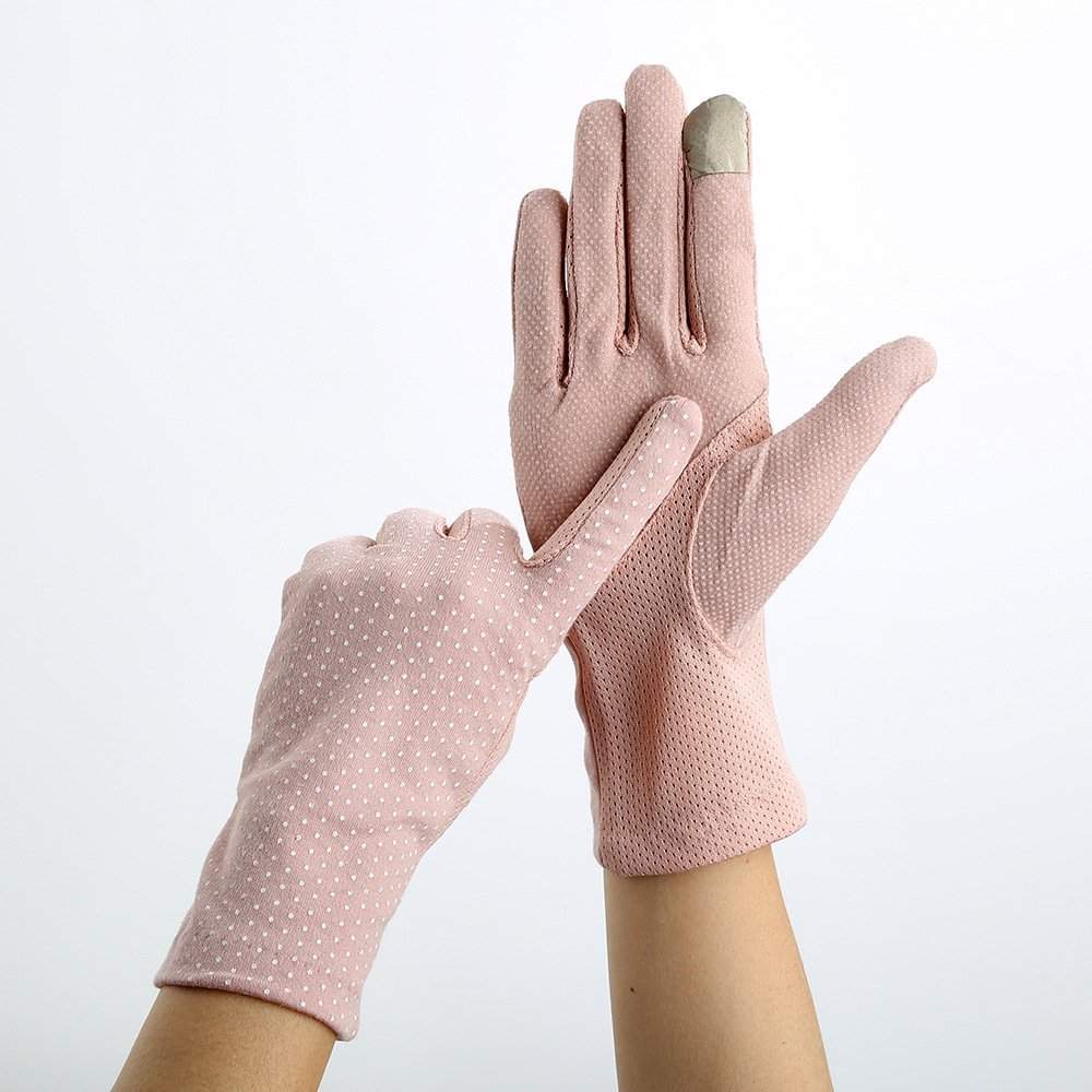 Hình ảnh Găng tay chống nắng nữ cảm ứng chống trơn trượt lỗ thoáng khí họa tiết chấm bi ren thời trang 2021
