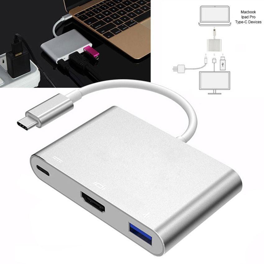 Cáp chuyển cổng 3 trong 1 Type C Usb 3.1 sang Usb-C 4k Hdmi Usb 3.0 thích hợp cho ĐT táo 8 7 7 Plus 6s laptop táo Pro