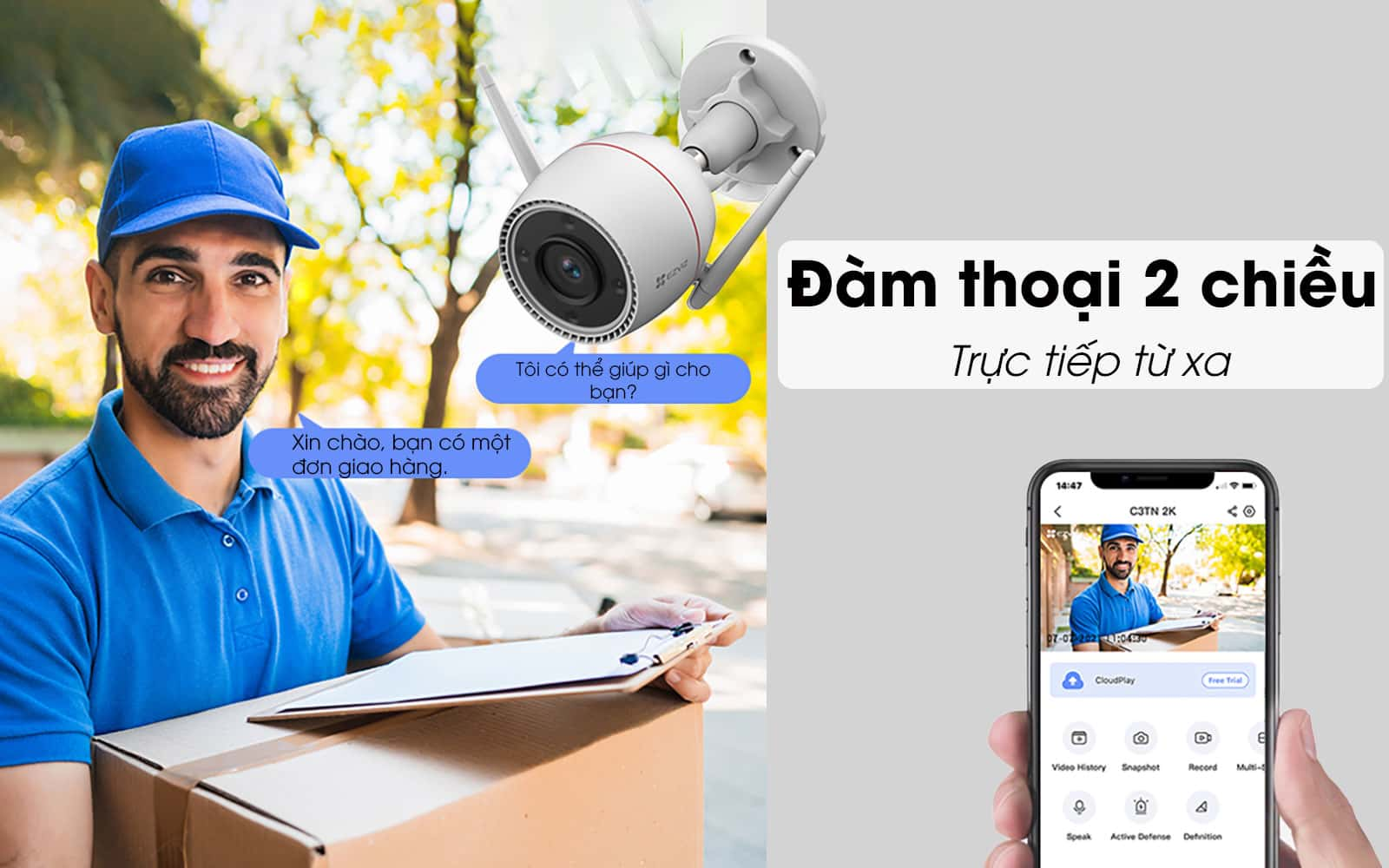 Camera Wifi Ngoài Trời Ezviz C3TN 3M 2K Siêu Nét Có Màu Ban Đêm - Hàng chính hãng