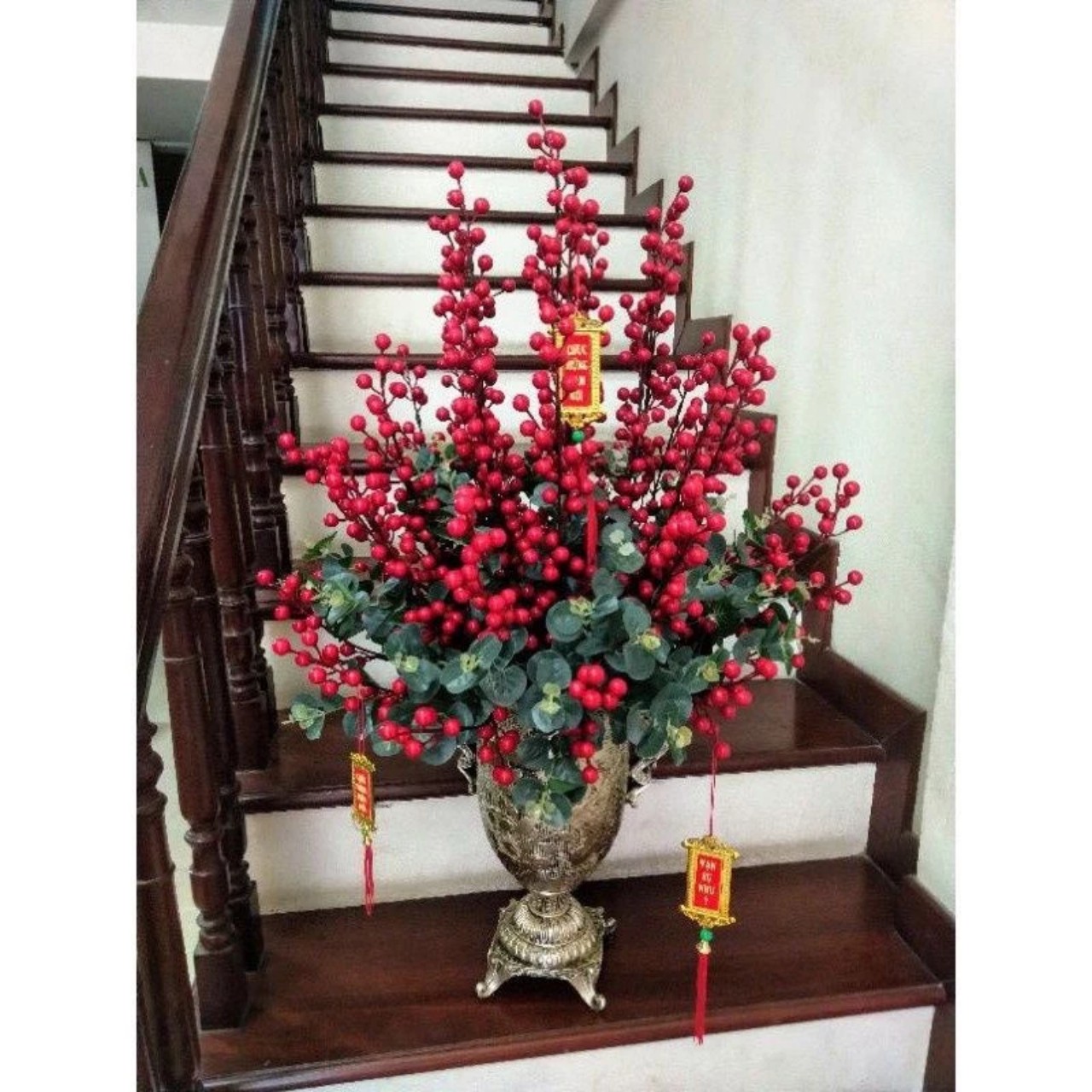 Cành Hoa Đào Đông Đỏ 12 Nhánh Dài 100cm - Đào Đồng Quả To Sáng Bóng, Trang Trí Dịp Lễ Tết Đón Tài Lộc  - Hoa Trang TRí Tết - HÀNG CHÍNH HÃNG MINIIN
