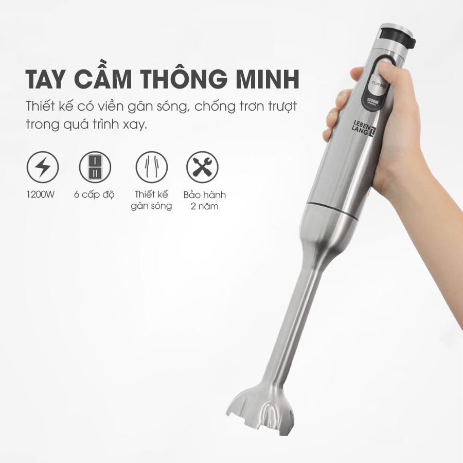 Máy Xay Cầm Tay Đa Năng Lebenlang LBL4783 Công suất cao 1200W, Trục xay tháo rời tiện lợi, Lưỡi dao thép không gỉ, bảo hành 2 năm - Hàng chính hãng