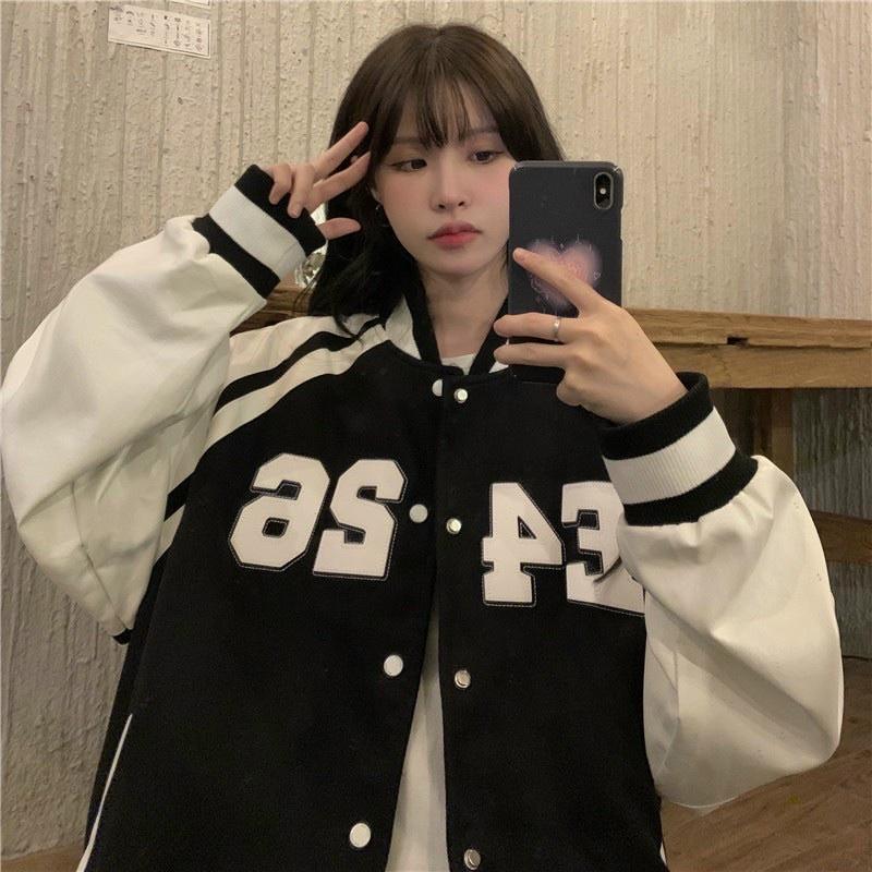 Áo khoác bomber nữ đẹp form rộng in họa tiết dễ thương phong cách Ulzzang