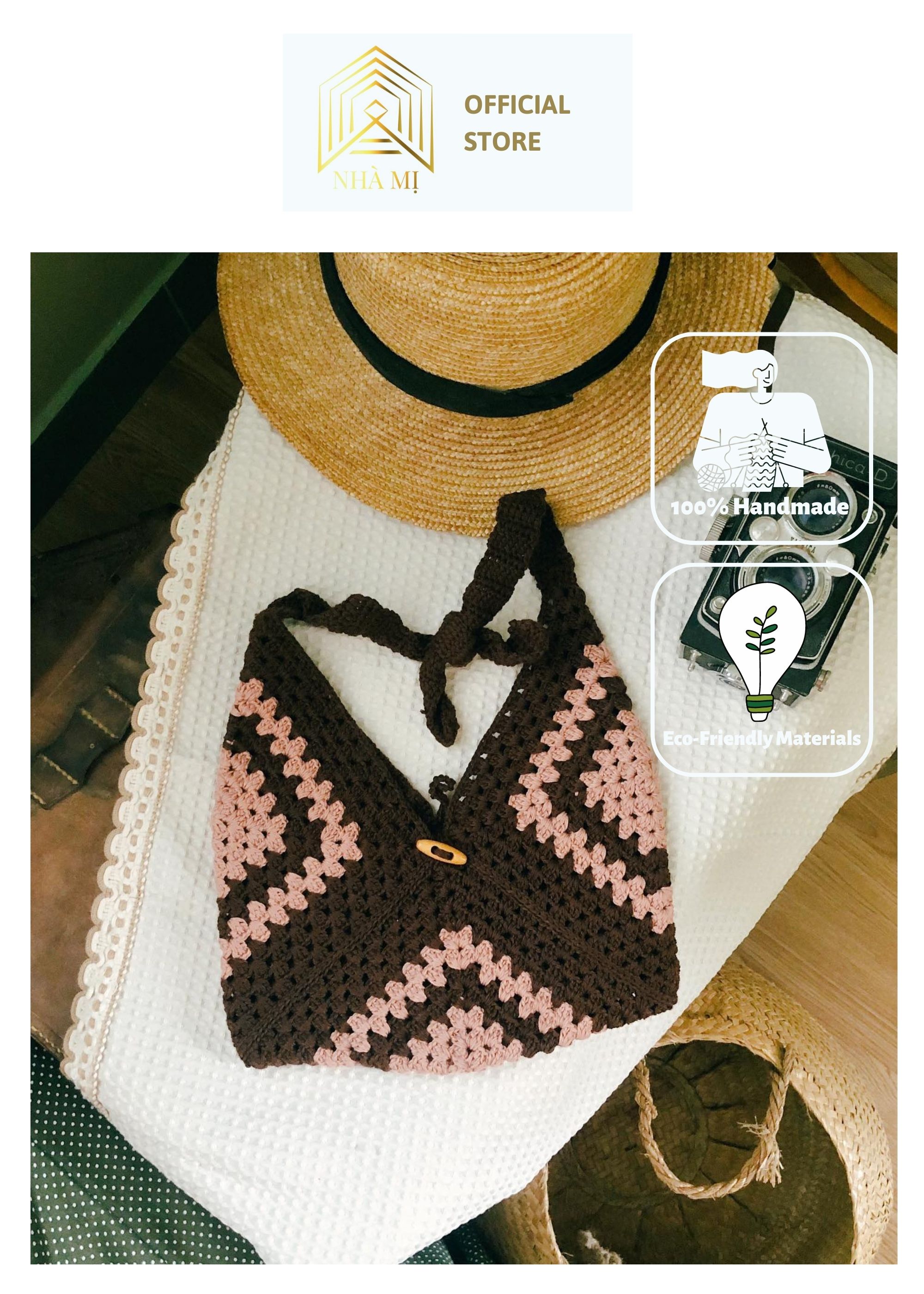 NHÀ MỊ - Túi Xách handmade Len Đan Móc Thủ Công - Gingham Crochet Handbag