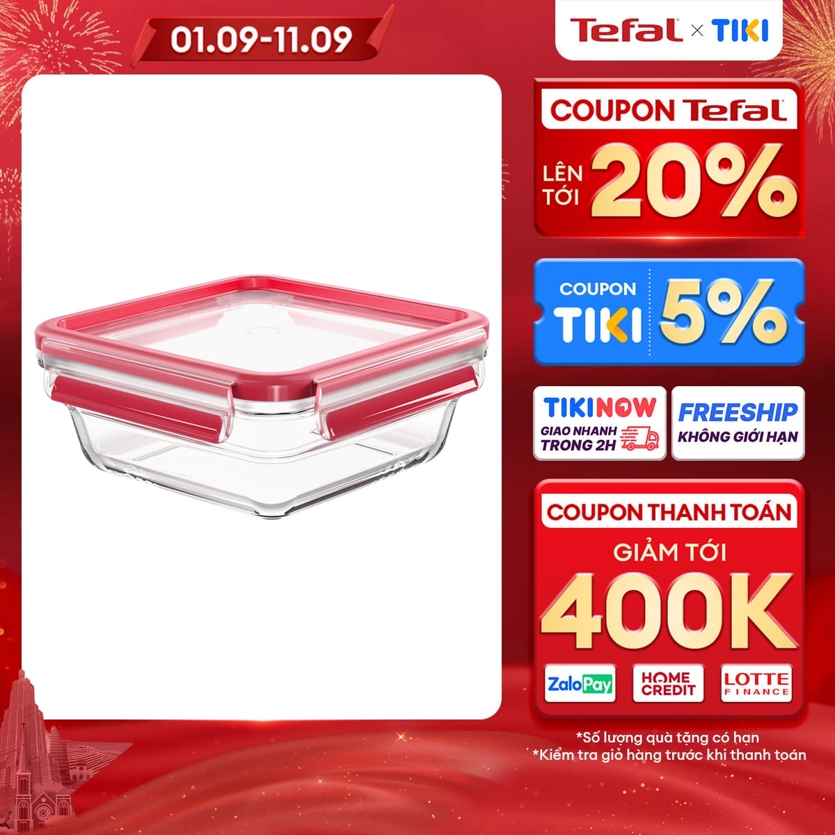 Hộp bảo quản thực phẩm thủy tinh Tefal Masterseal Glass 800ml - Hàng chính hãng