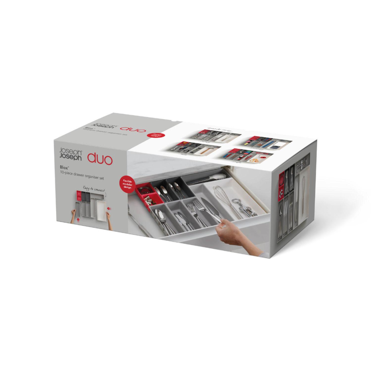 Bộ 10 khay chia ngăn kéo đựng đồ Joseph Joseph Duo 003550 (Đỏ/Xám) - Drawer Organiser Set (Grey/Red)