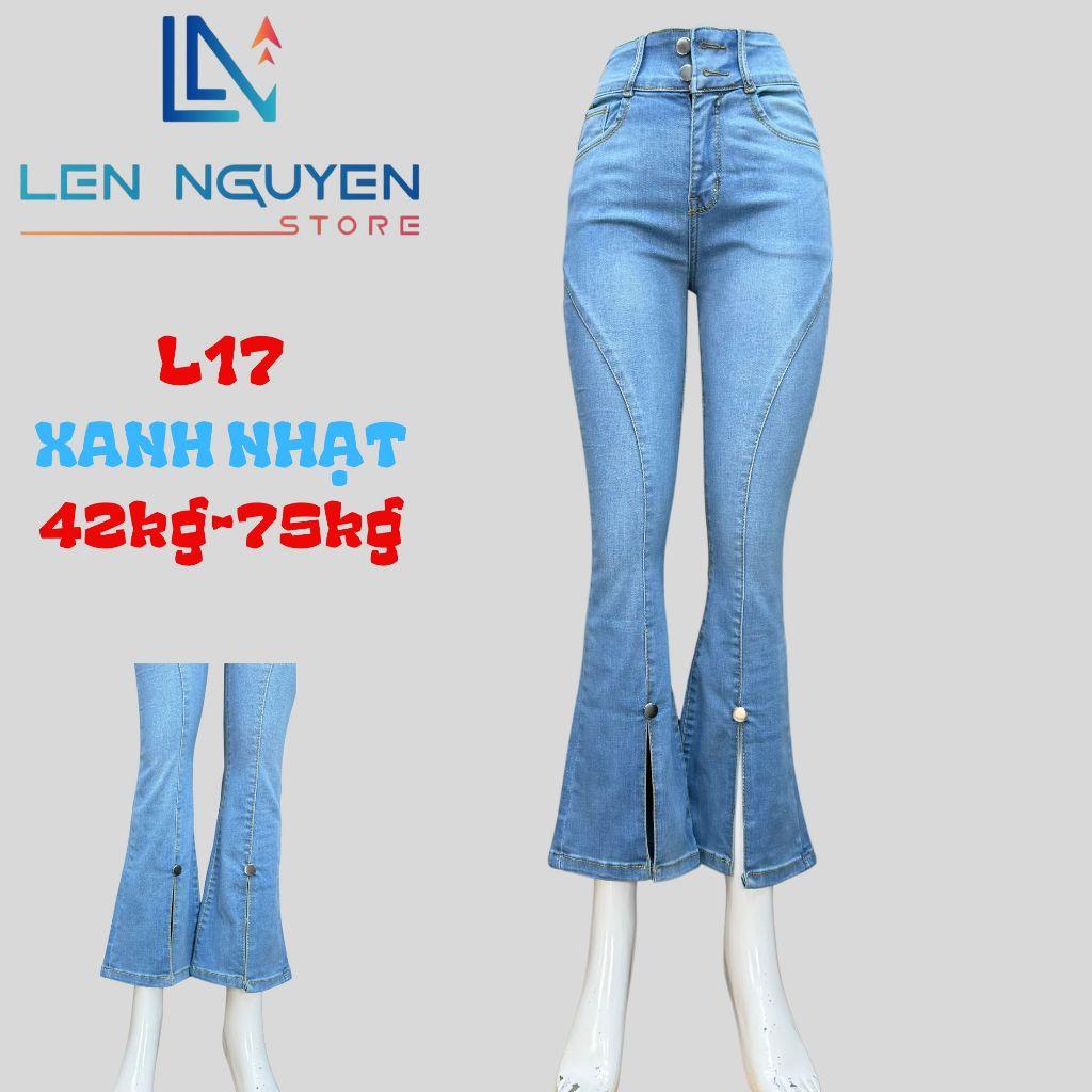 L17_Quần jean nữ, loe, lưng cao, quần bò nữ dáng ôm, quần rin nữ có big size, cho 42kg đến 75kg,LEN NGUYEN STORE - Xanh Nhạt