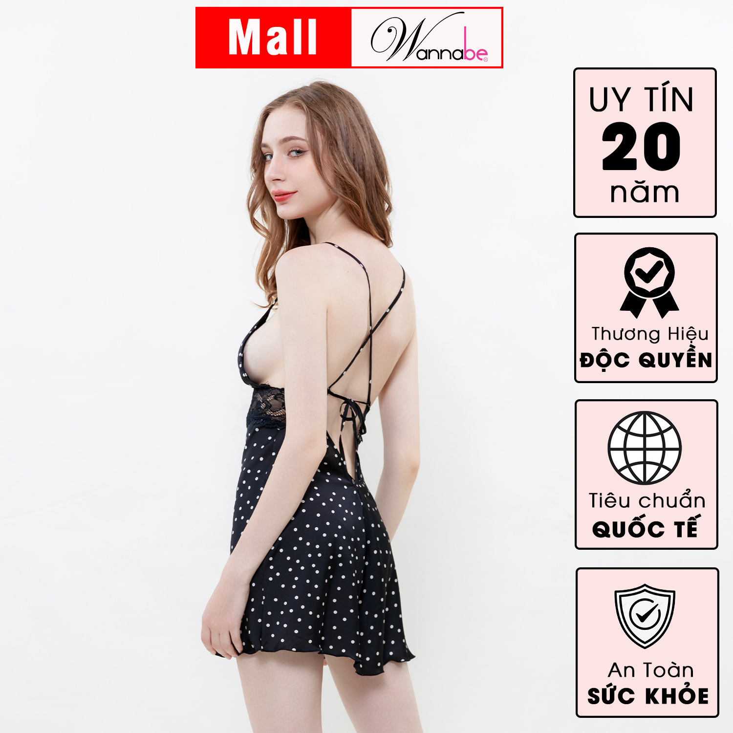 Đầm ngủ lụa latin cao cấp WANNABE DNS90 váy ngủ cut-out lưng chữ V thắt nơ điệu đà, khoe lưng ong quyến rũ ánh nhìn