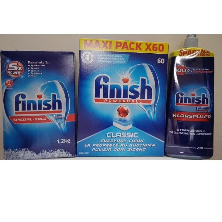 Combo bộ sản phẩm dùng cho máy rửa bát hộp viên rửa chén bát 60 viên , Muối làm mềm nuớc và nuớc làm bóng 1150ml