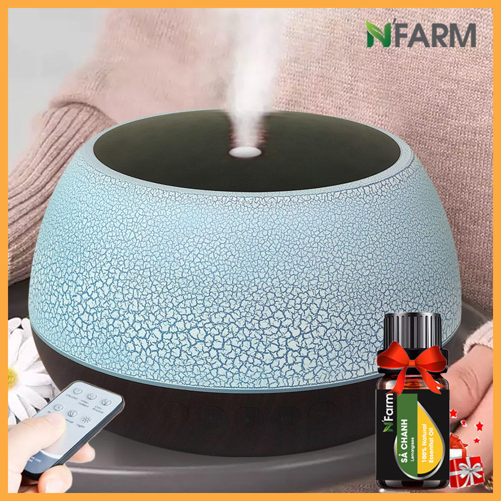 Combo máy khuếch tán/ máy xông tinh dầu N'Farm Loa Bluetooth Dung Tích 1000ml NF2072+ tinh dầu sả chanh N'Farm (10ml). Phun sương sóng siêu âm. Có remote điều khiển.