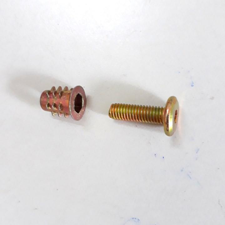 Ốc cấy có vành và bulong trong nghành gỗ ,Ốc cấy gỗ + bulong lục giác chìm M6x40 túi 100 bộ