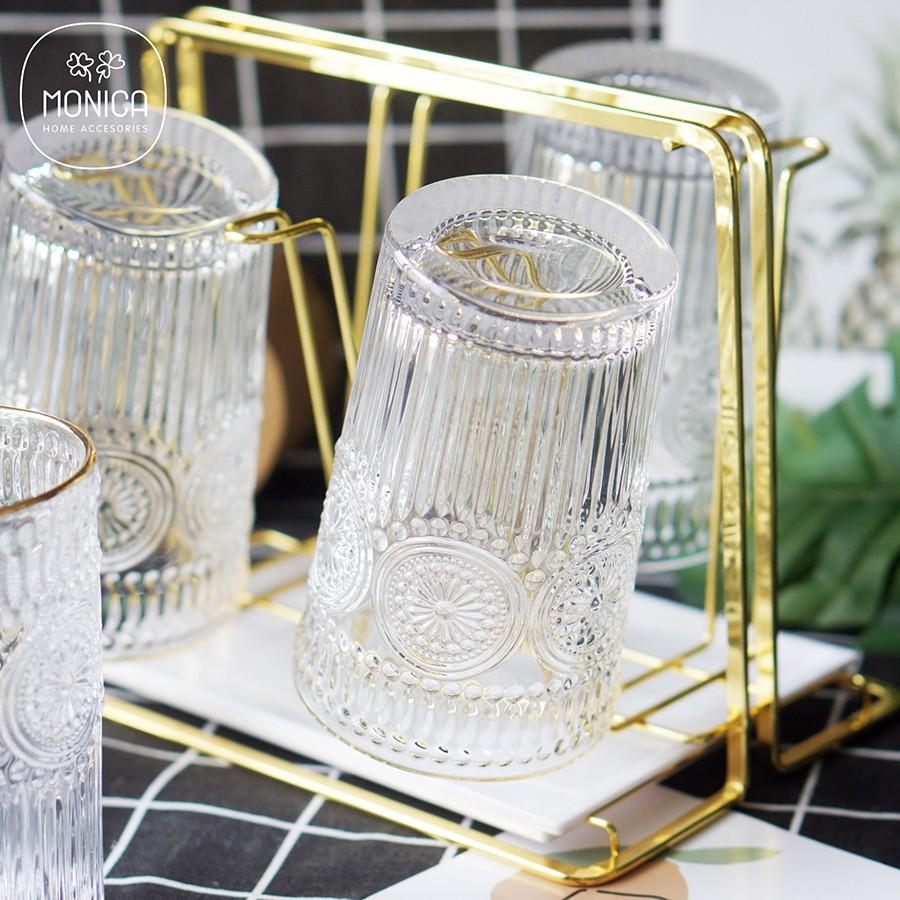 Set 6 ly thuỷ tinh viền vàng Hoa Mặt Trời - dáng cao -