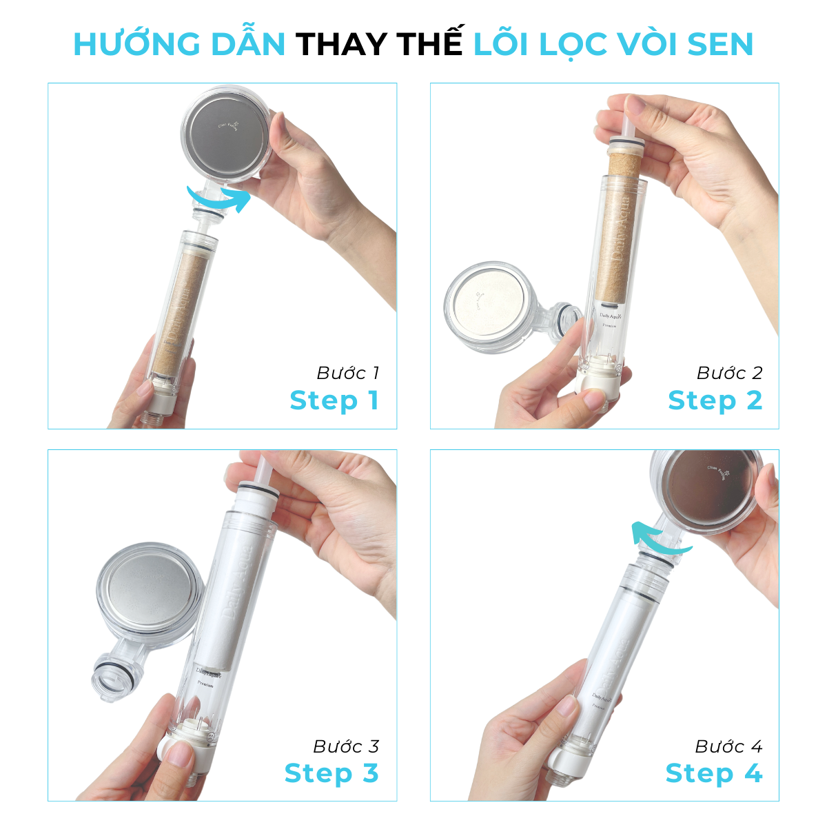 Bộ Lọc Nước Trọn Năm Cho Vòi Sen Daily Aqua Loại Bỏ Vi Khuẩn, Tạp Chất - Tiết Kiệm, An Toàn Tiện Lợi